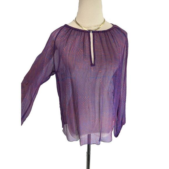 Isabel Marant Etoile Sheer Geometric Top Red Blue Long Sleeve Flowy - Picture 4 of 16
